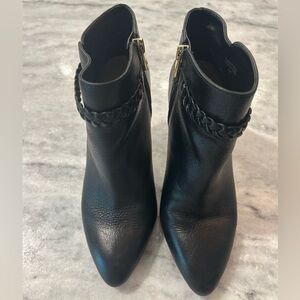 Ann Taylor Black Leather Ankle Boots with Braided Detail
